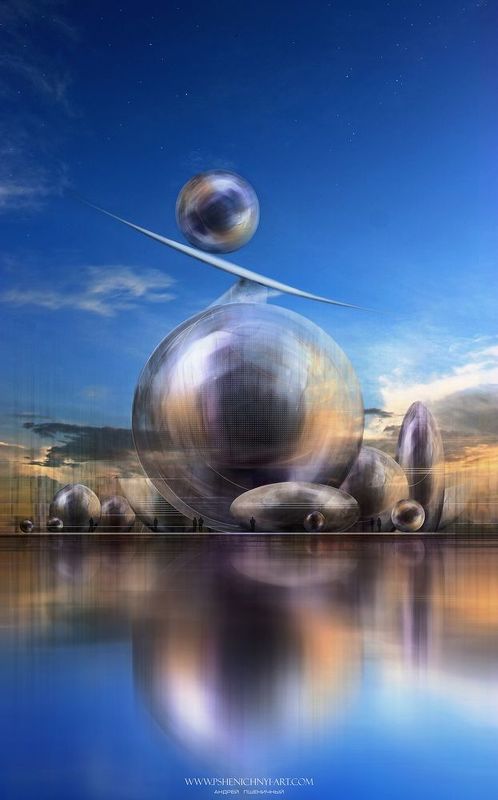 фантастика, концепция, будущее, сферы, космическая станция, модуль, планета, архитектура, пейзаж, небо На дальней планете фото превью