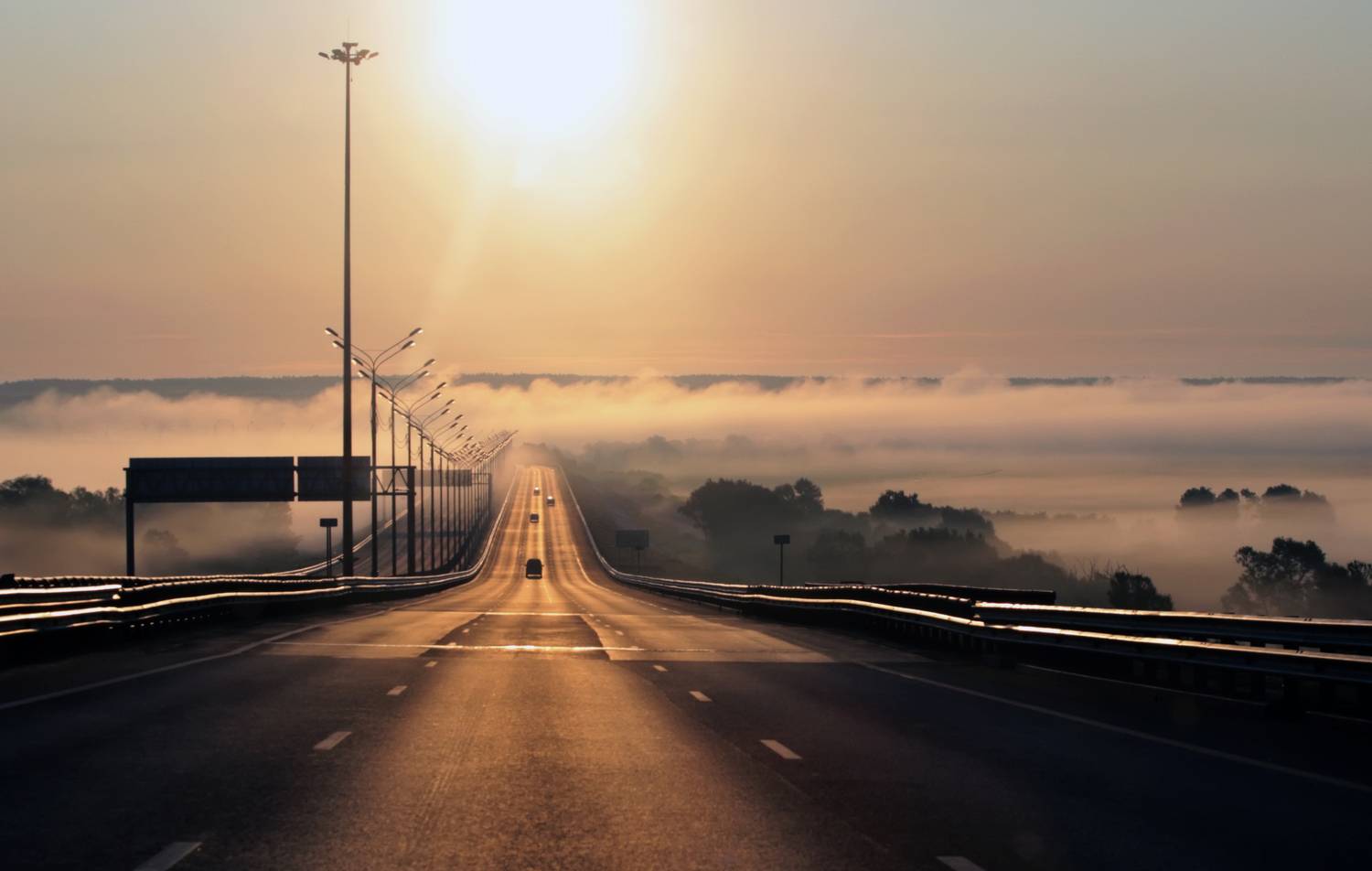 туман, ока, утро, солнечно, дорога, morning, road, fog, road across, river,  rus,   21 июня 2023 г, Стасов Виталий