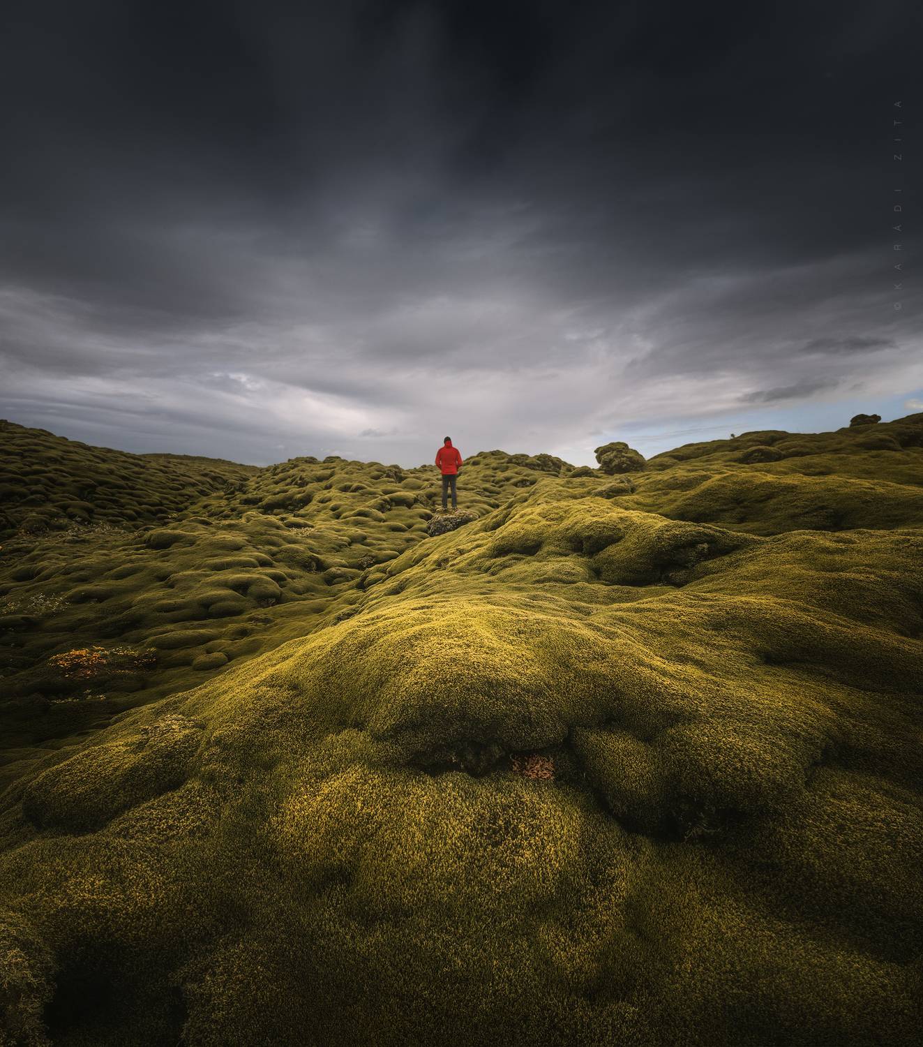 iceland, sunset, landscape, sky, sun, lavafield, mountains, panorama, mosssy, green, clouds, rocks, Kar&aacute;di Zita