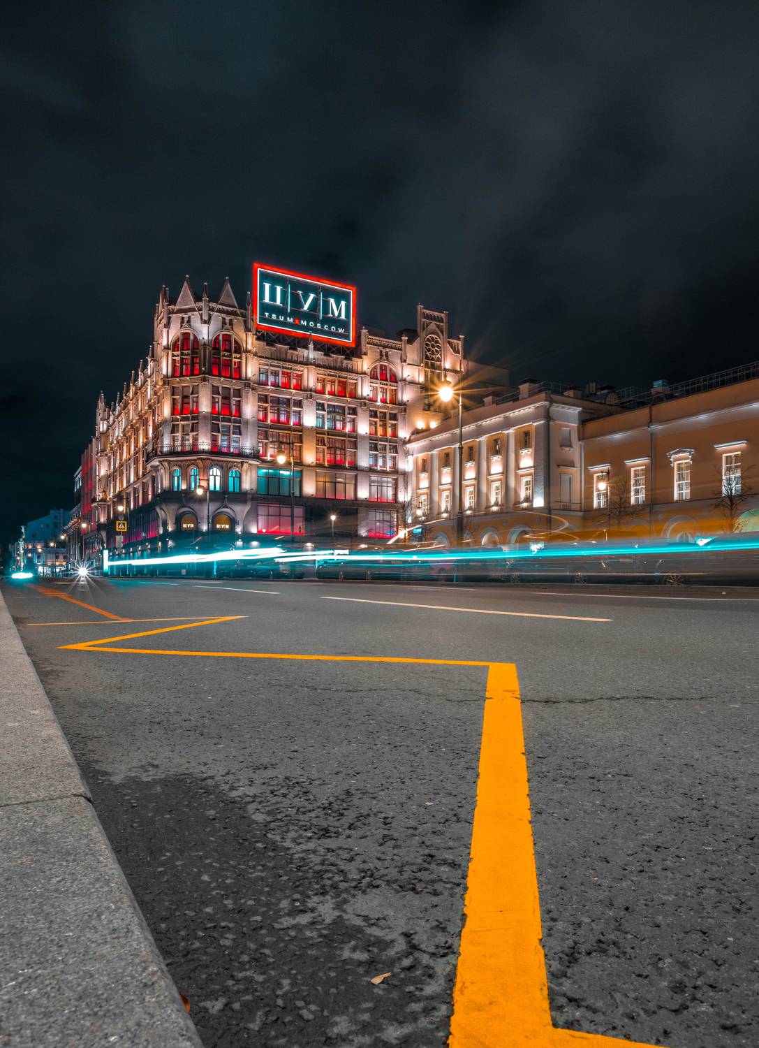 architecture, night, line, building, moscow, russia, urban, city, light, street, Гладков Сергей