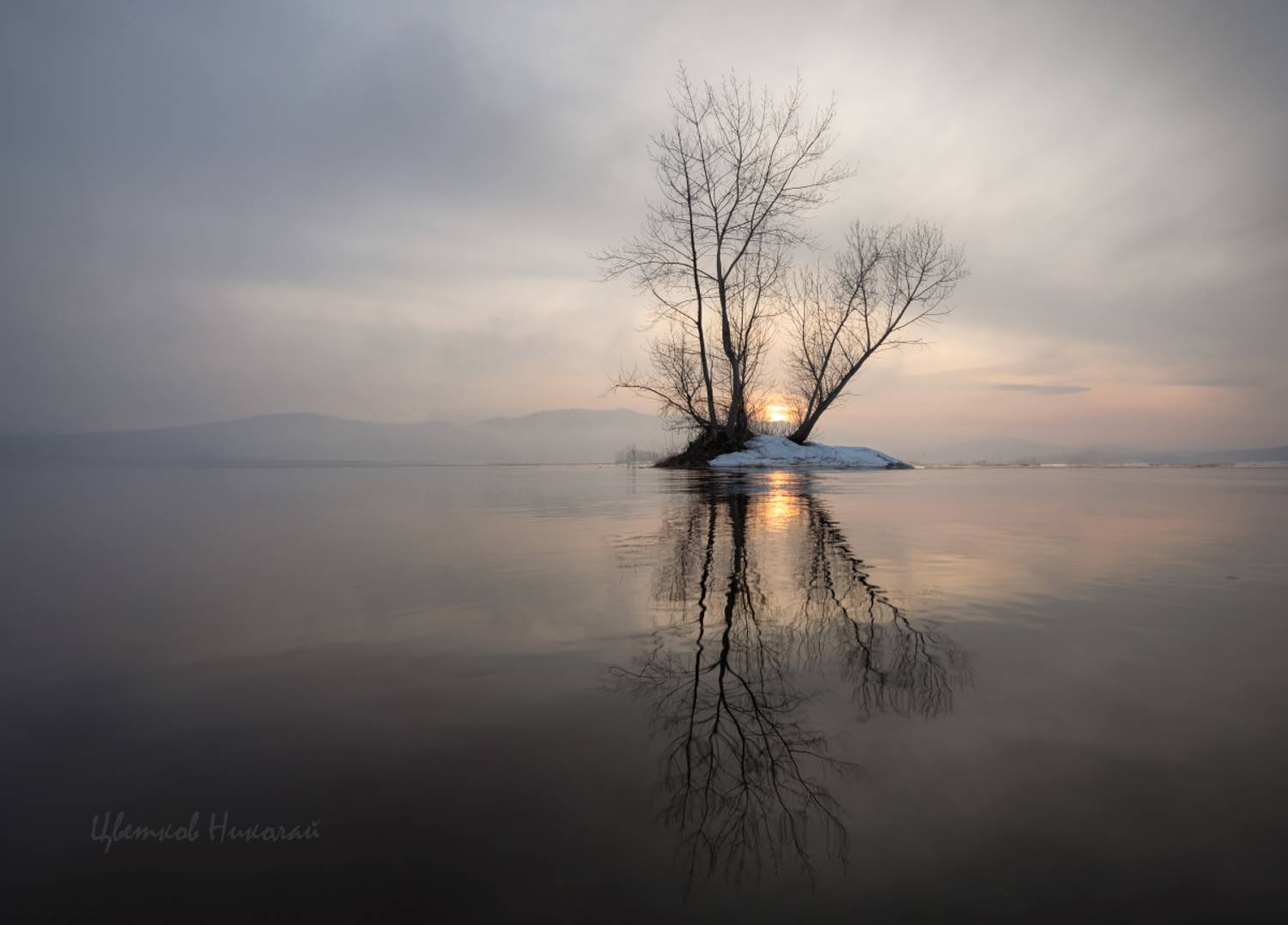 волга, апрель, закат, Николай Цветков