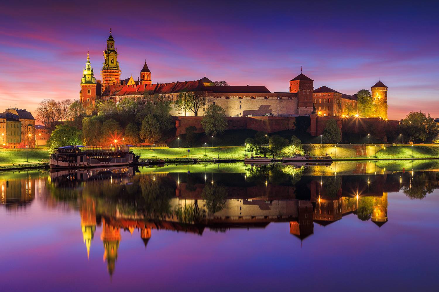 krak&oacute;w, polska, poland, wawel castle, night,reflection, river, sunset, architecture, Marcin Rydzewski