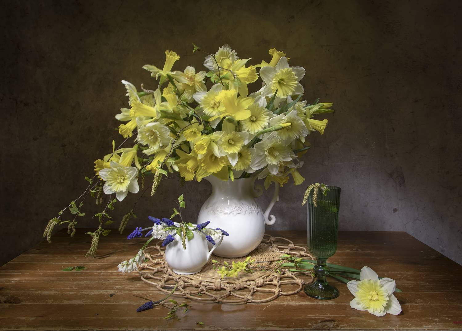 натюрморт, нарциссы, мускари, Феденкова Татьяна