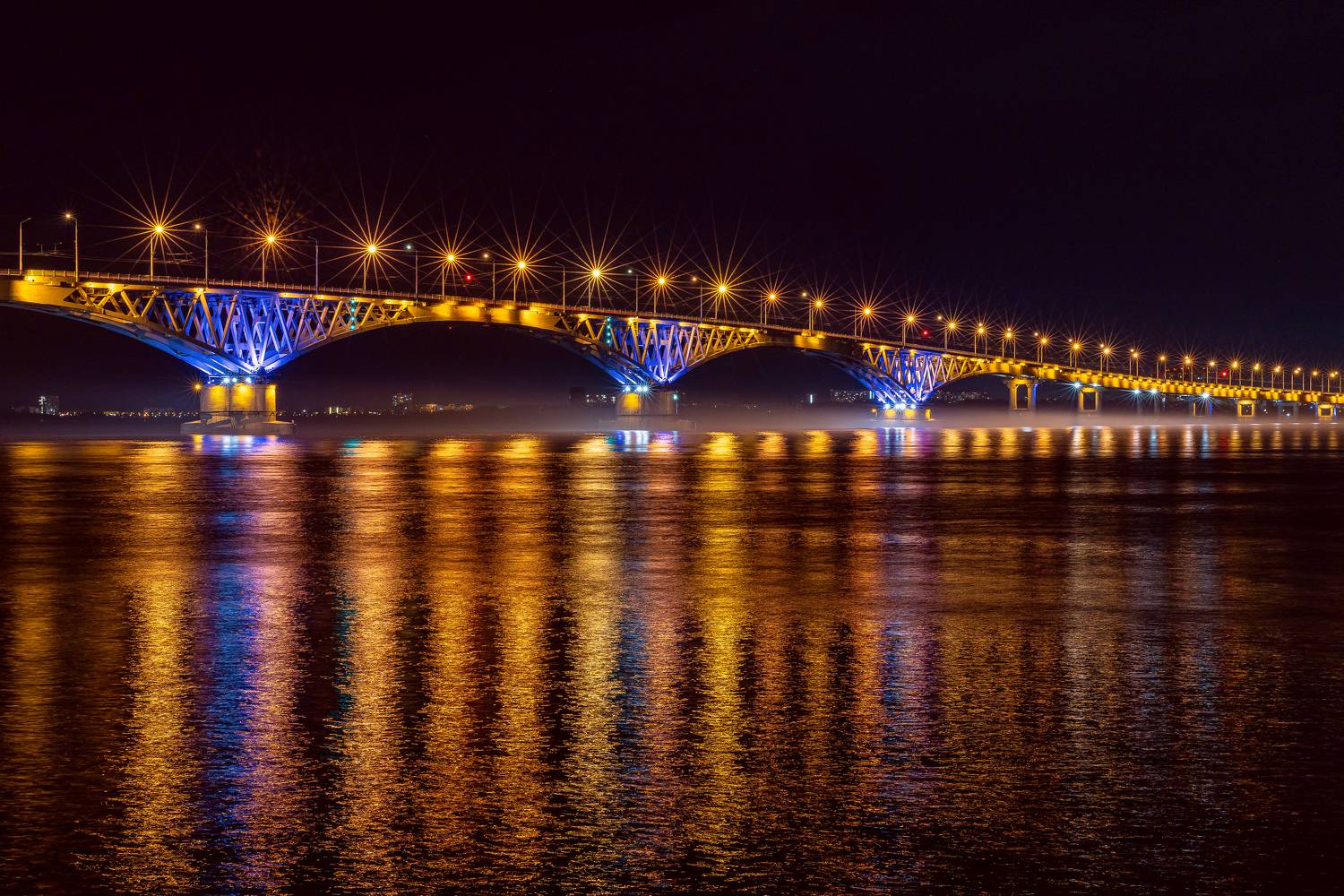 саратов, мост, ночь, волга, туман, дымка, Подосинников Максим