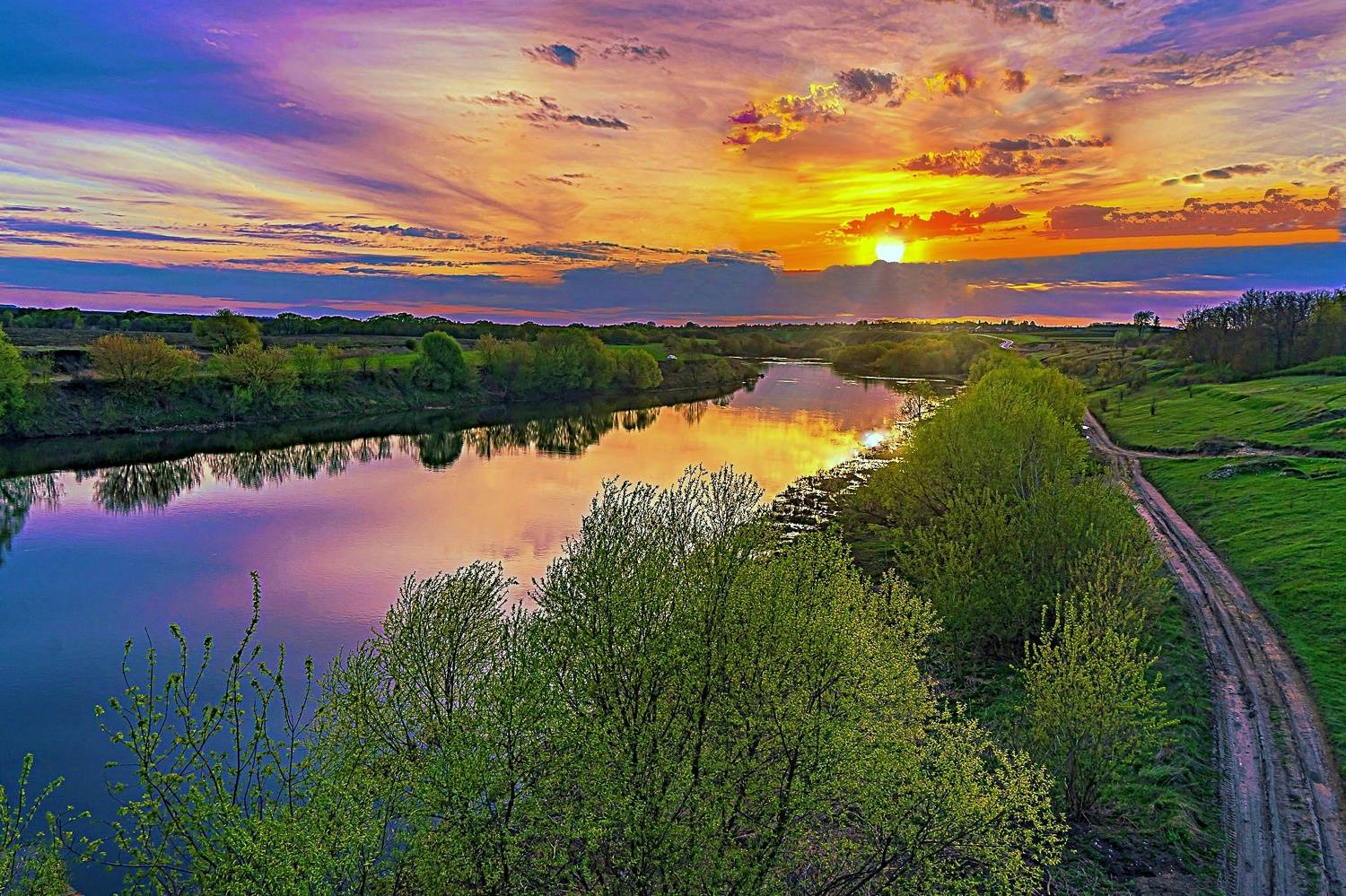 река быстрая сосна, апрель, закат солнца, весна,, Николай Бологов