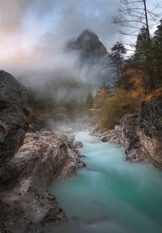 slovenia, landscape, longexpo, nikon, autumn, fall, river, trees, forest, Blue River at Soca Valley фото превью