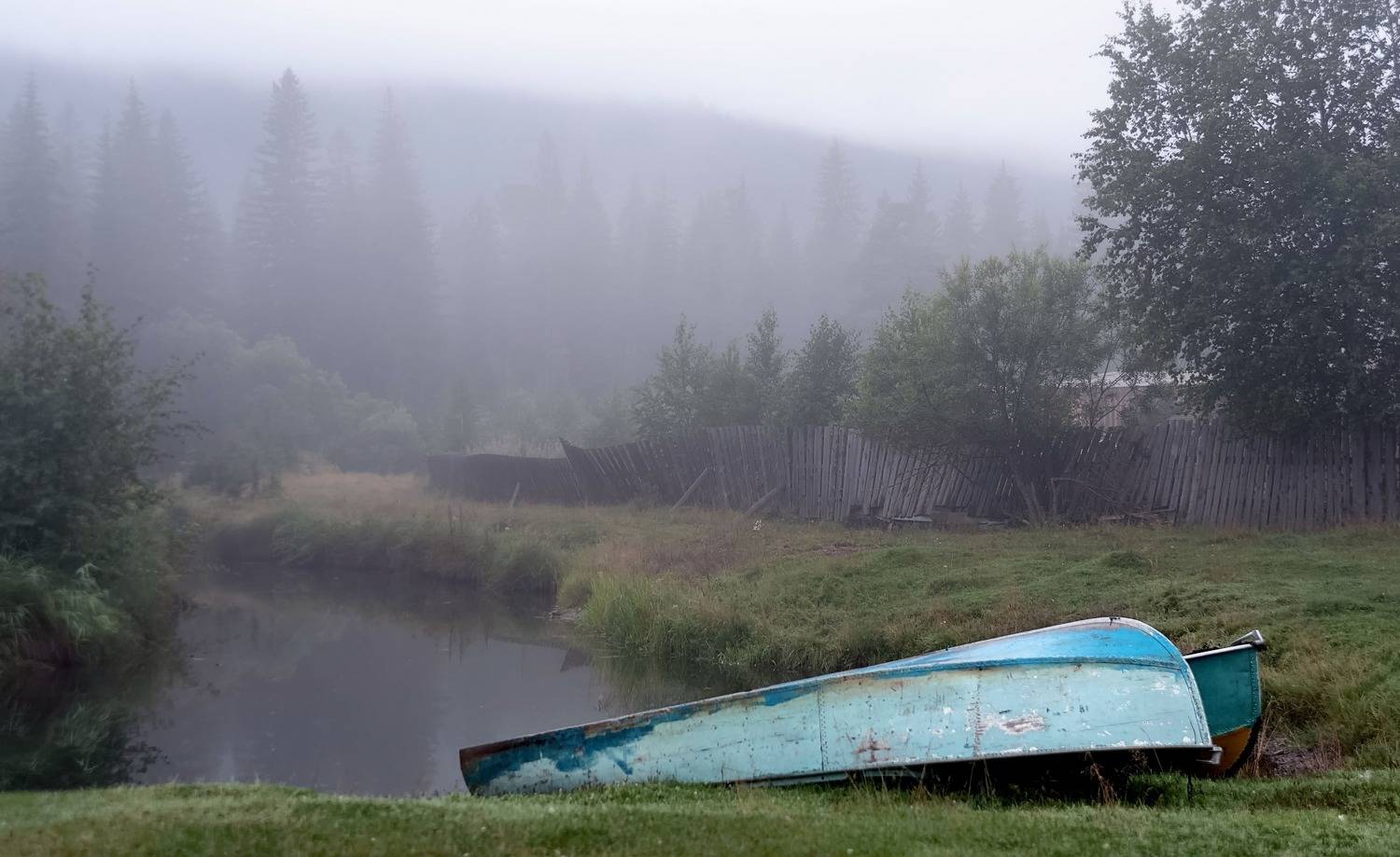 сибирь, тайга, лето, туман, лодка, Фомина Марина