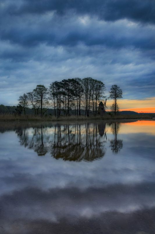Windmill, Nature, Lake, Water, Cloud, Sky, Reflection, Nature, Lake, Windmill, Trees, Clouds, Sunrise, Kalety, Poland Windmill фото превью