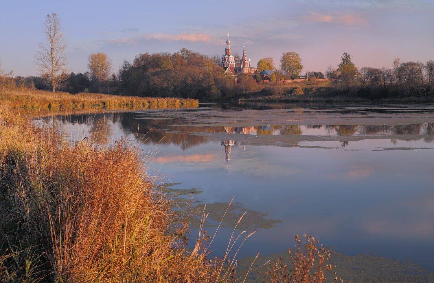 вечер, осень, пруд, храм, софрино, Виктор Климкин
