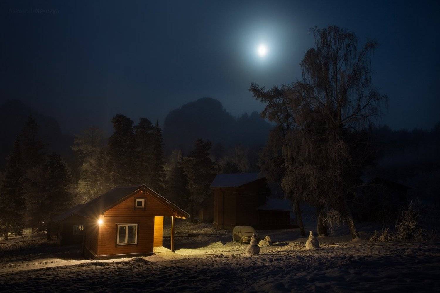 Moon, Night, Park, Snow, Stolbi, Stolby, Winter, Домик, Заповедник, Зима, Красноярск, Лес, Нарым, Нерозя, Ночь, Пейзаж, Полнолуние, Россия, Сибирь, Снег, Столбы, Тайга, Александр 'Horimono' Нерозя