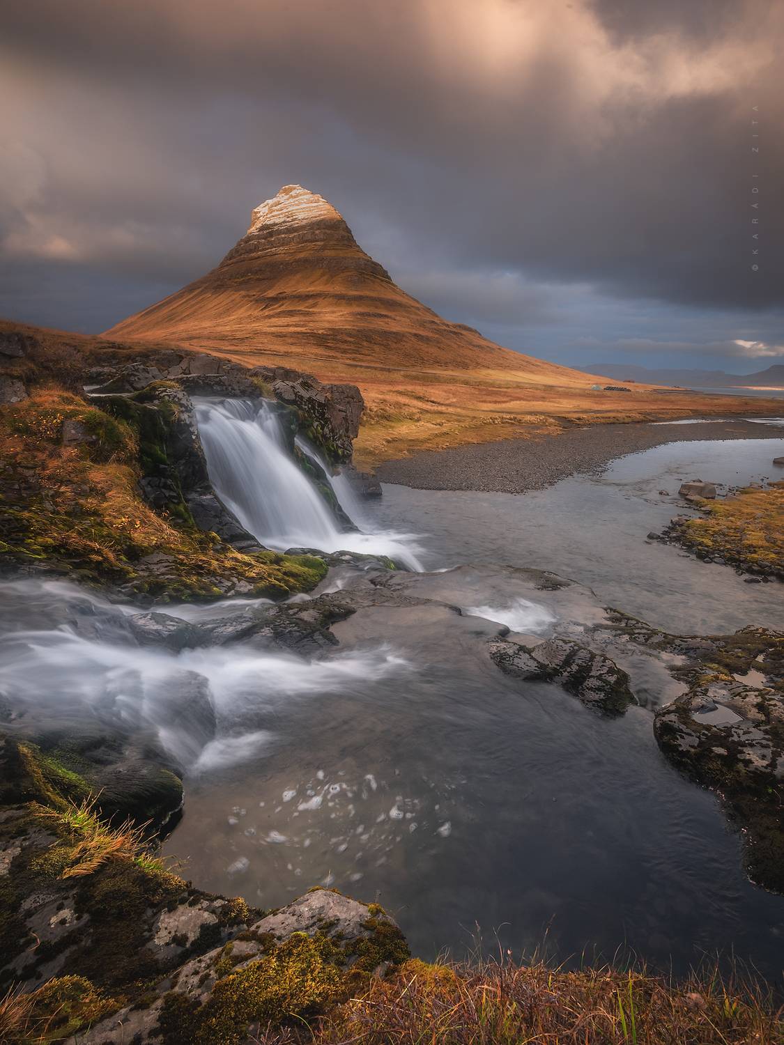 iceland, landscape, sunset, waterfall, mountains, rocks, longexpo, Kar&aacute;di Zita
