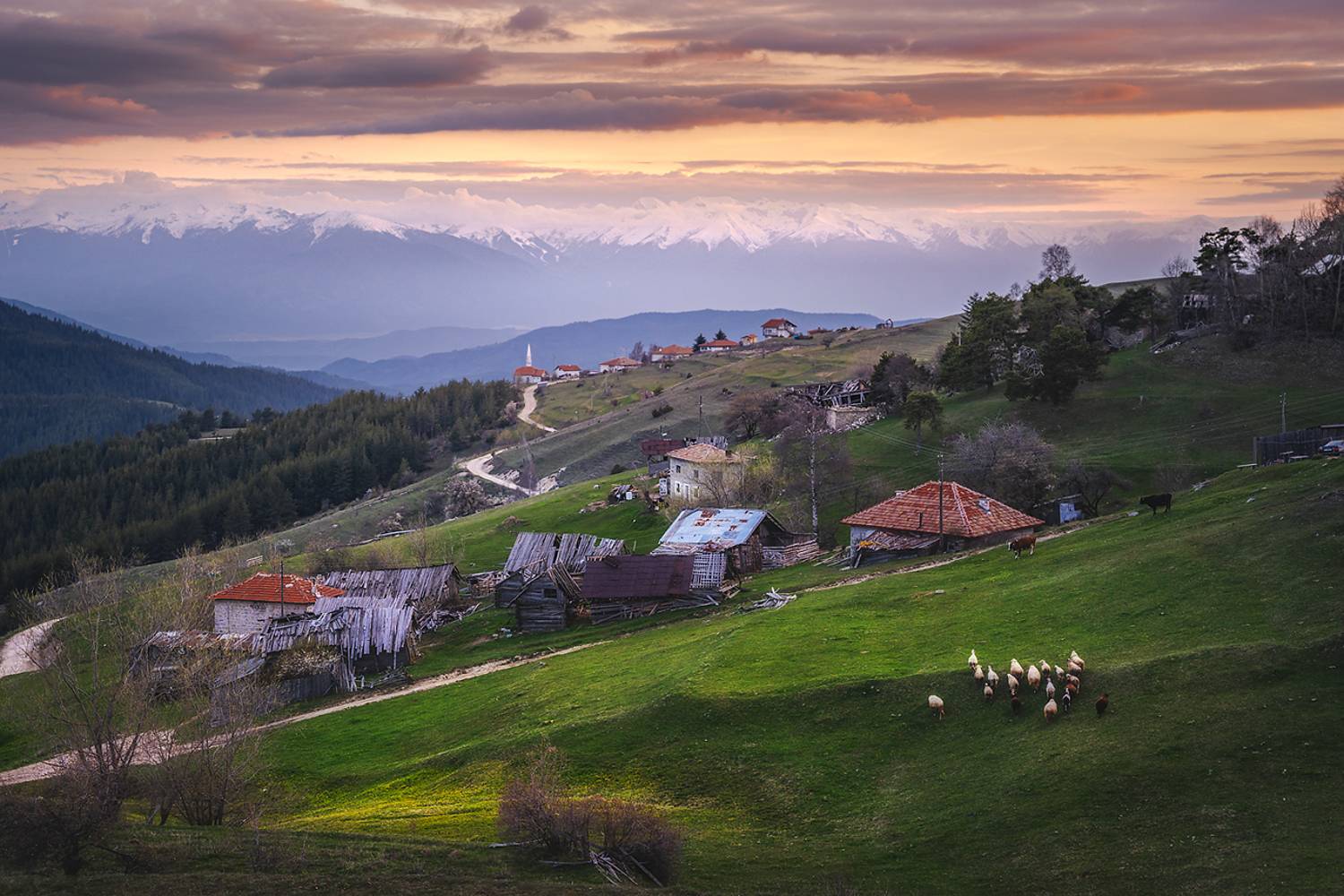 landscape nature scenery oldhouses village sunset evening colors mountain rodopi bulgaria, Александър Александров