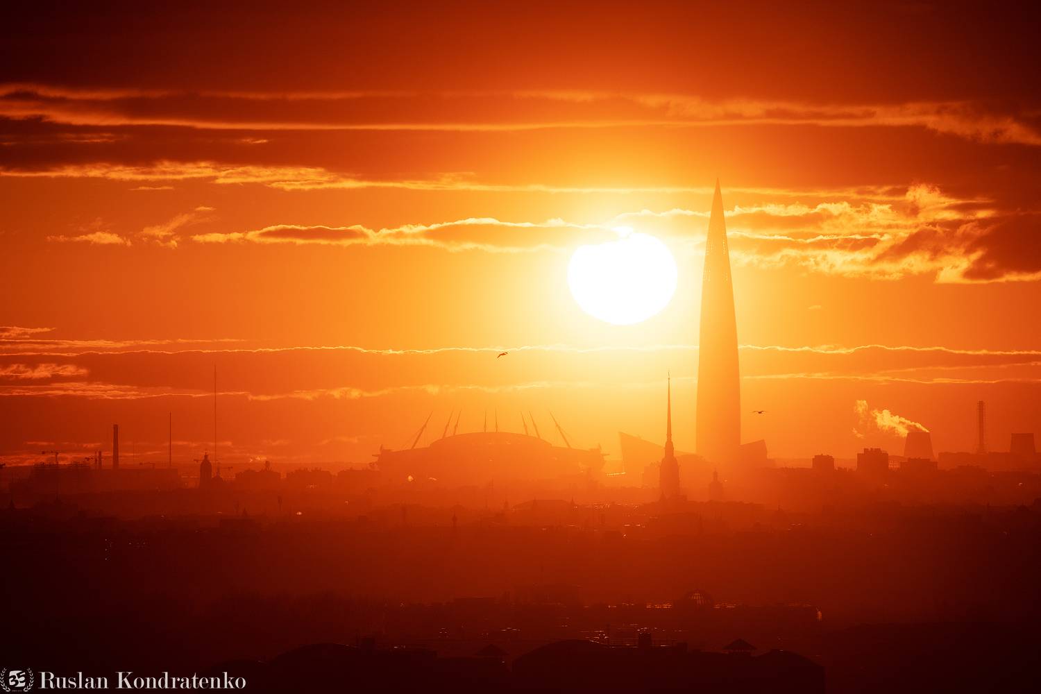 санкт-петербург, закат, лахта-центр, лахта, небоскреб, прострел, газпром-арена, петропавловский собор, петропавловская крепость, Кондратенко Руслан