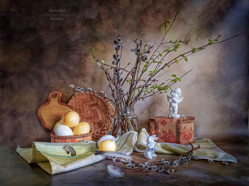 натюрморт, art_photo, весна, пасха, яйцо, крашенки, верба, фото на телефон Скоро Пасха! фото превью