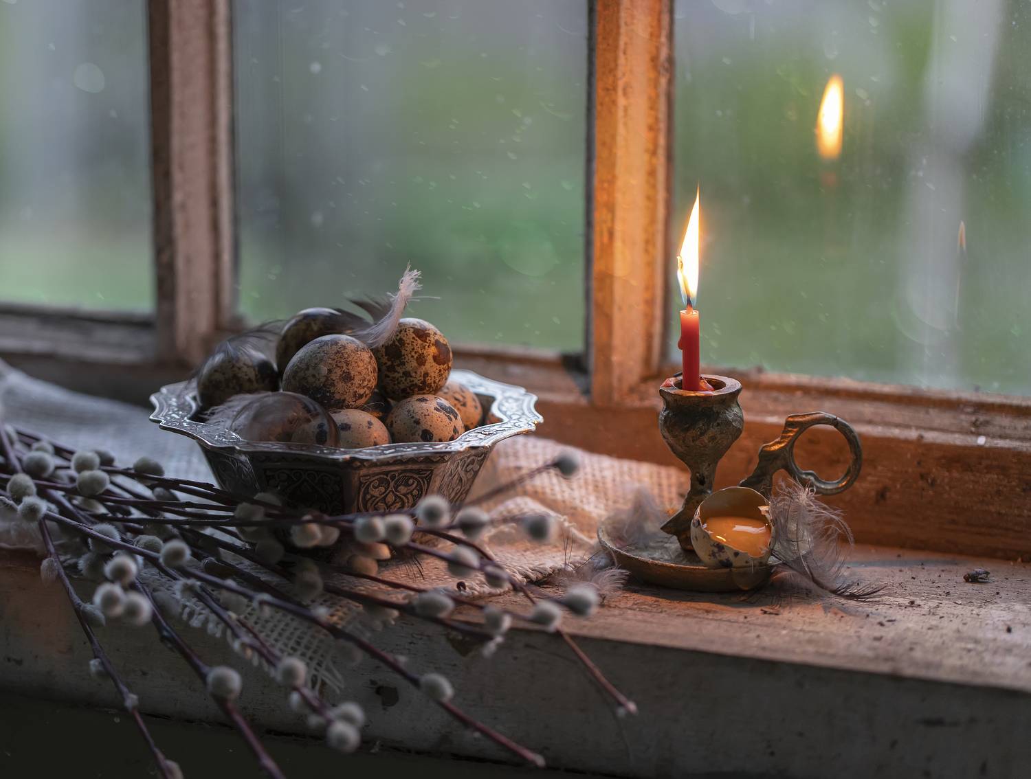 натюрморт, верба. яйца, свеча, Феденкова Татьяна