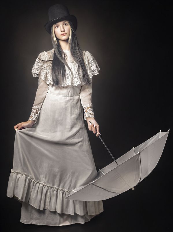 портрет, девушка, шляпа, женский портрет, зонтик, белое платье, взгляд, portrait, sight, hat, girl portrait Карина фото превью