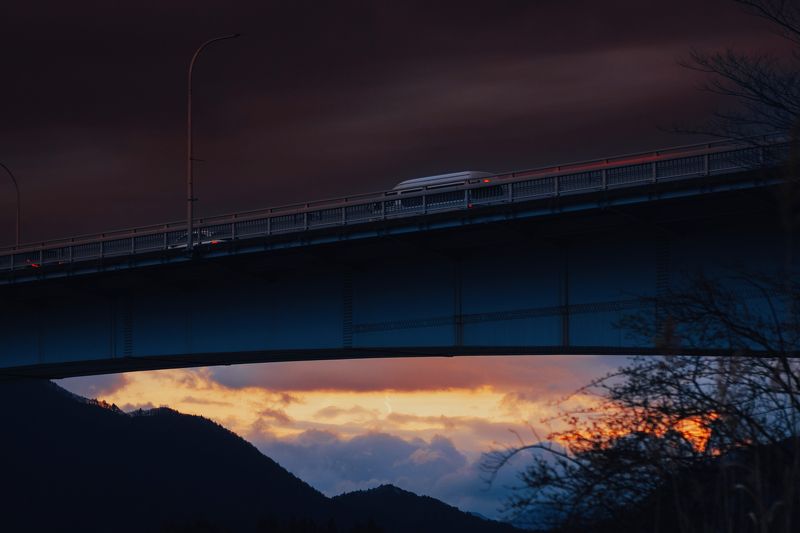 япония japan kawaguchiko mountain dusk sunset Beneath the dusk фото превью