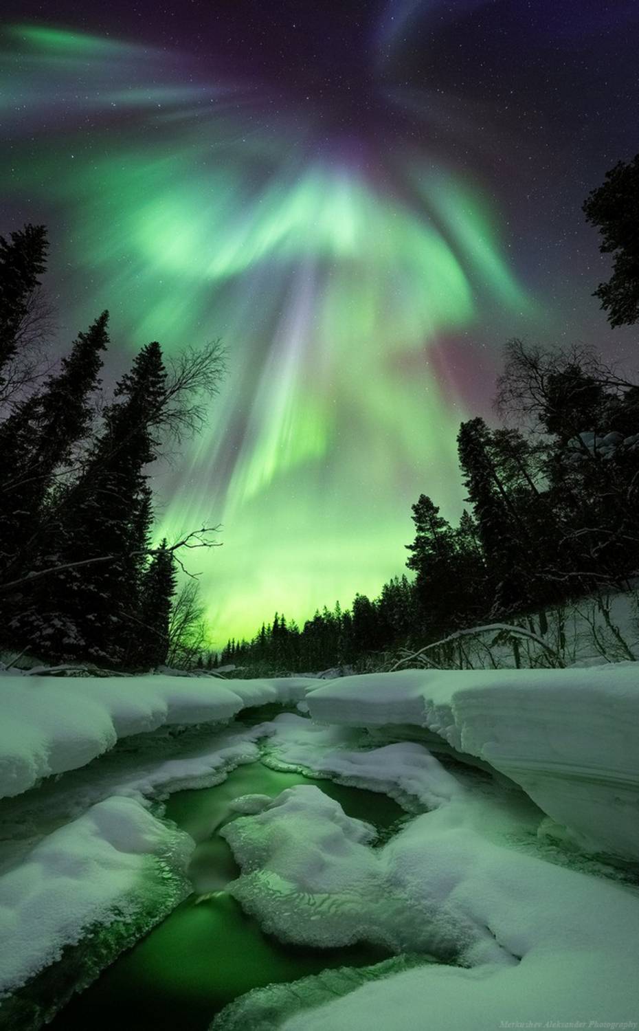 ночь, северное сияние, аврора, зима, мурманск, север, Меркушев Александр