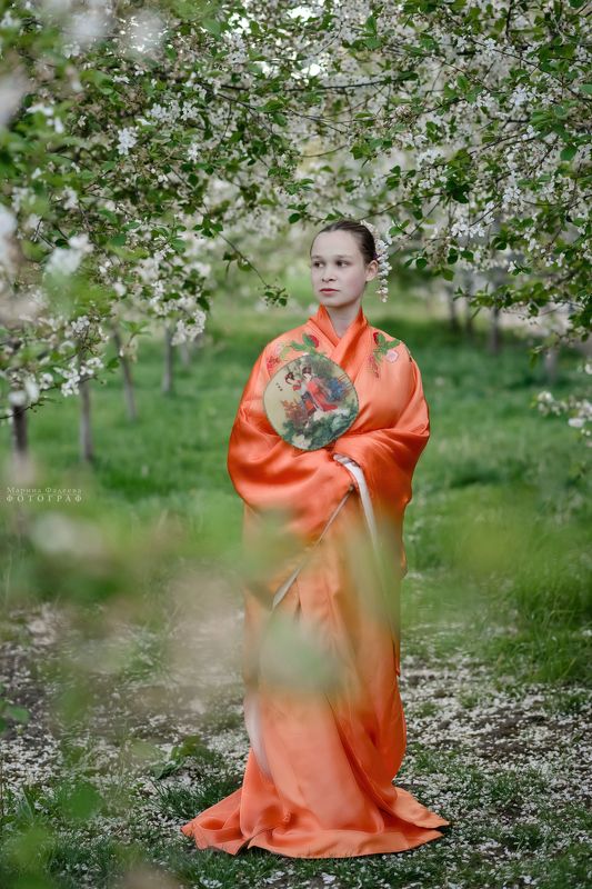 девушка, весна, цветение вишни, сакура, Ханами фото превью