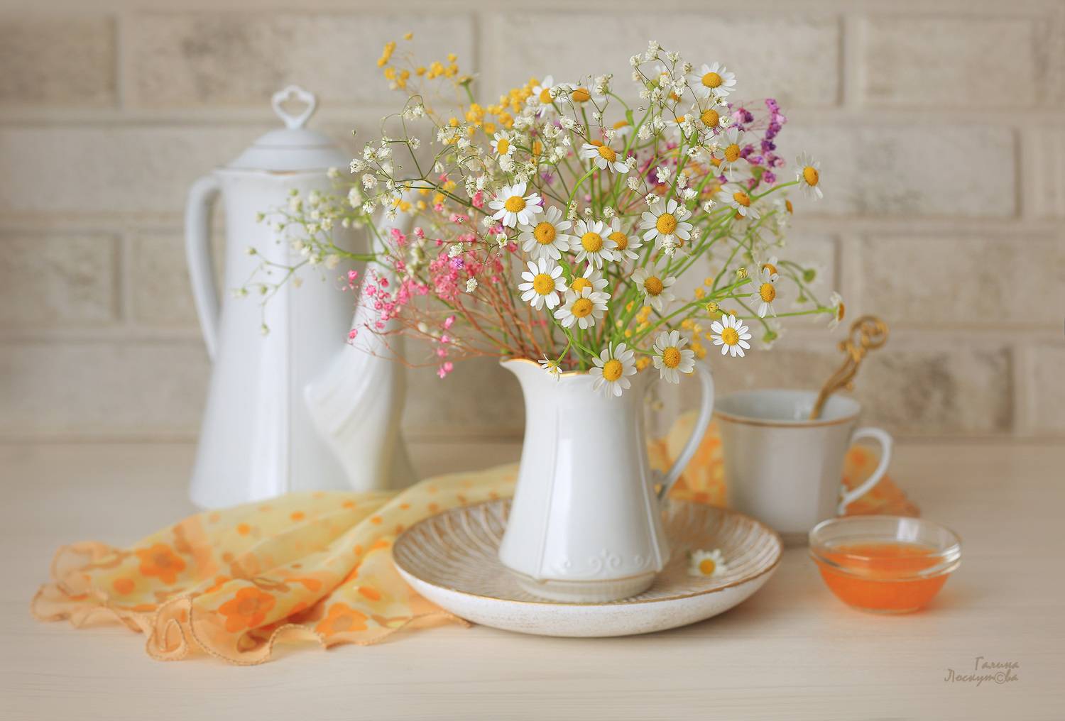 Сервиз, кофейник, чашка, букет, варенье, тарелка, Галина Лоскутова