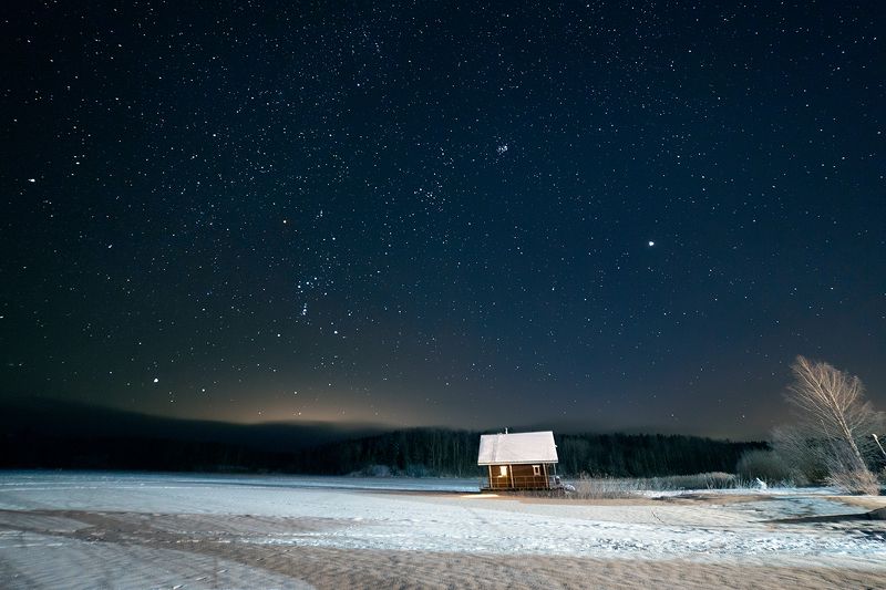 house, night, winter, starry House фото превью
