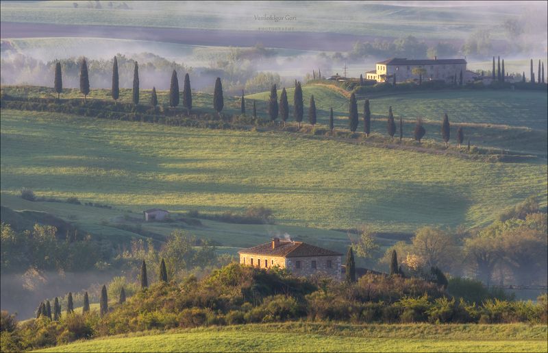 italy,san quirico d\\\'orcia,italia,туман,италия,тоскана,pienza,кипарис,toscana,весна,tuscany,cipressi,belvedere,пьенца,тени,rural,landscapes,nature Апрельское утро фото превью