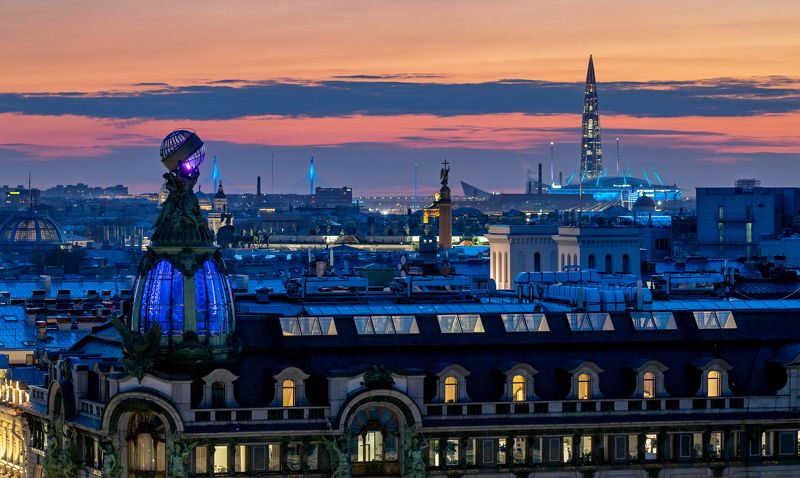 санкт петербург, невский, крыши питера, лахта, вечер, дом зингера Крыши вечернего Питера фото превью