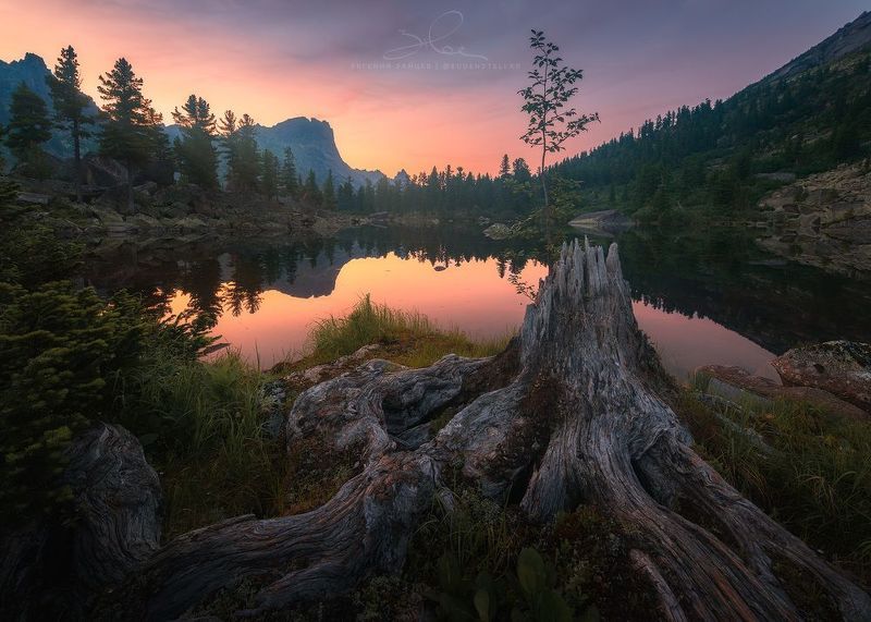 вечер, природа, пейзаж, закат, горы, озеро, ергаки, evening, nature, landscape, sunset, mountains, lake Вечер на озере Художников фото превью