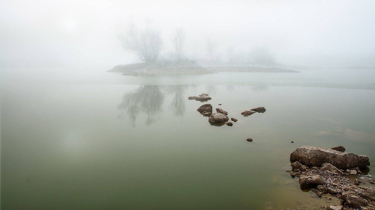 Озеро, Осень, Пейзаж, Туман, Утро, Анатолий Зверев
