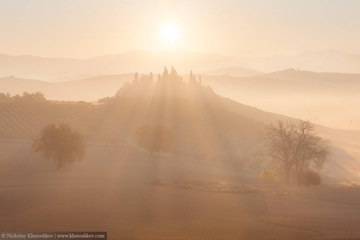 Италия, Пейзаж, Природа, Рассвет, Тоскана, Николай Хорошков