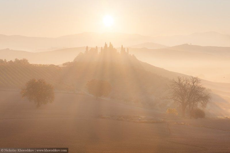 Италия, Пейзаж, Природа, Рассвет, Тоскана Солнечное утро фото превью