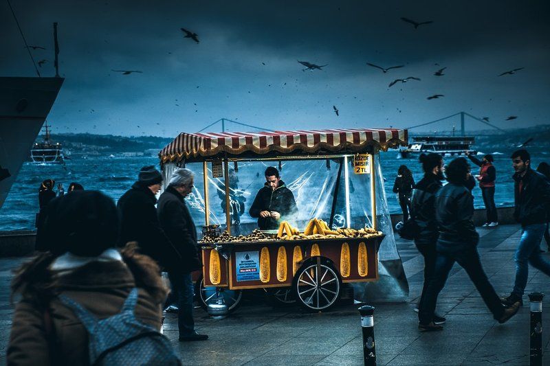 Турция, торговец, Стамбул, неподвижное, набережная, кукуруза, золотой рог, жареные каштаны, движение, turkey, still, roasted chestnuts, promenade, movement, motion, istanbul, golden horn, corn, a trader still movement... фото превью