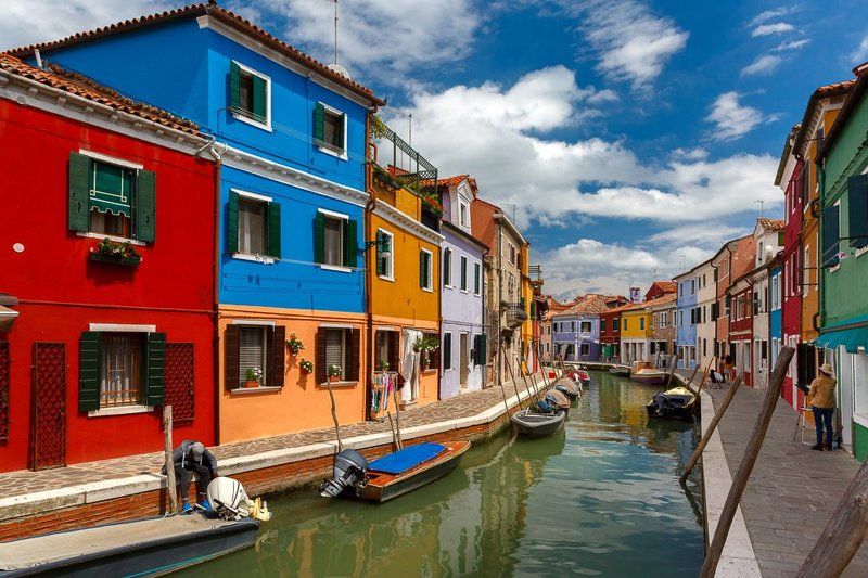 canal, colorful, house, famous, island, Burano, Venice, boats, venezia, venetian, River, Italy, italian, tourism, street, travel, europe, european, landscape, landmark, city, urban, canale, colored, homes, color, sea, lagoon, Picturesque Сolorful Burano фото превью