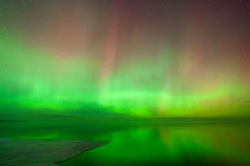 polar lights, night, aurora borealis, spring, russia Illuminate фото превью