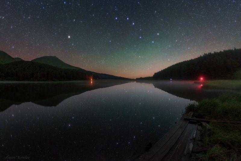 ночь, озеро, звезды, большая медведица, кавказ Ночь у озера фото превью
