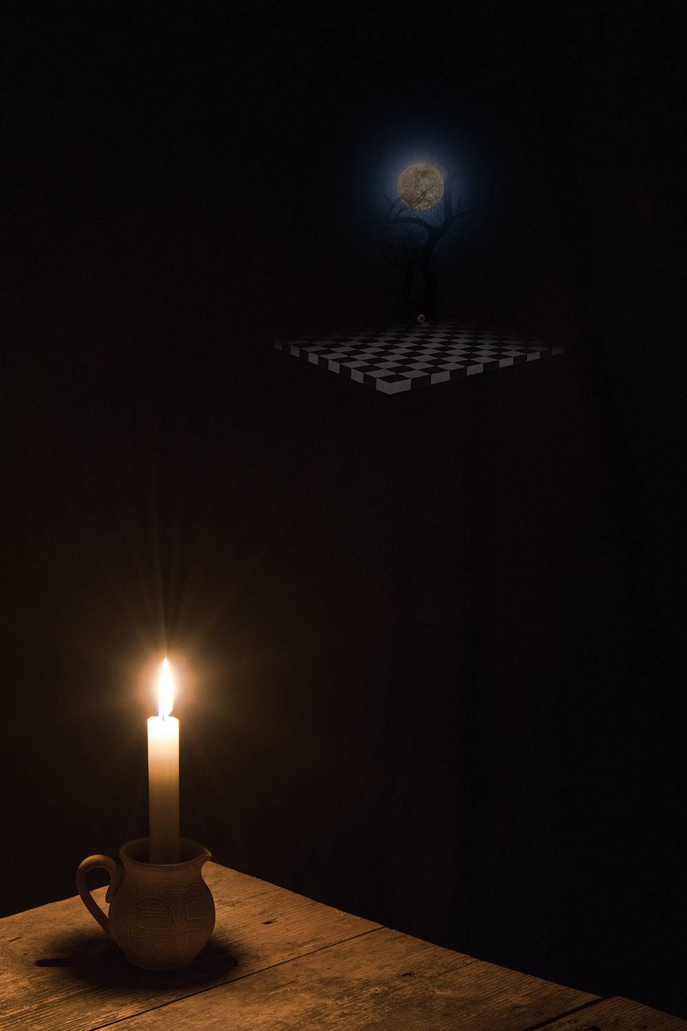 black, blue, candle, collage, color, colors, concept, conceptual, digital, digital art, editing, light, moon, photo collage, photography, still life, surreal, surrealism,, Dr Didi Baev
