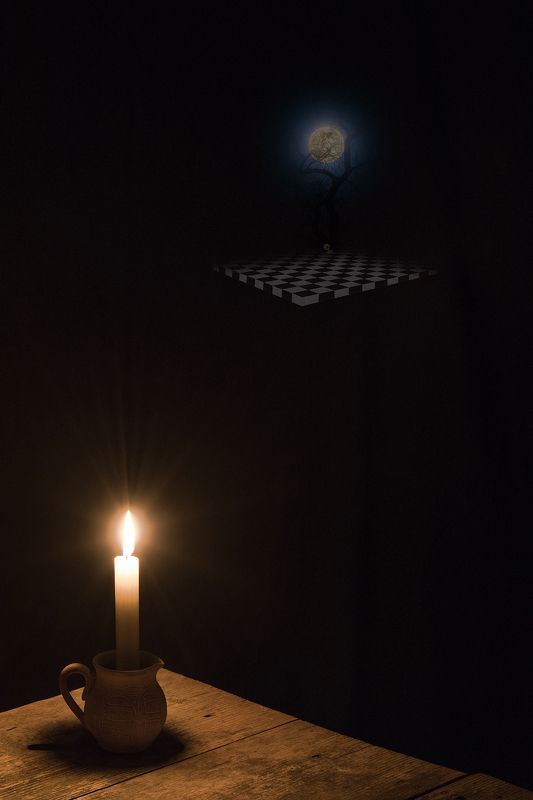 black, blue, candle, collage, color, colors, concept, conceptual, digital, digital art, editing, light, moon, photo collage, photography, still life, surreal, surrealism, Tales of Light фото превью