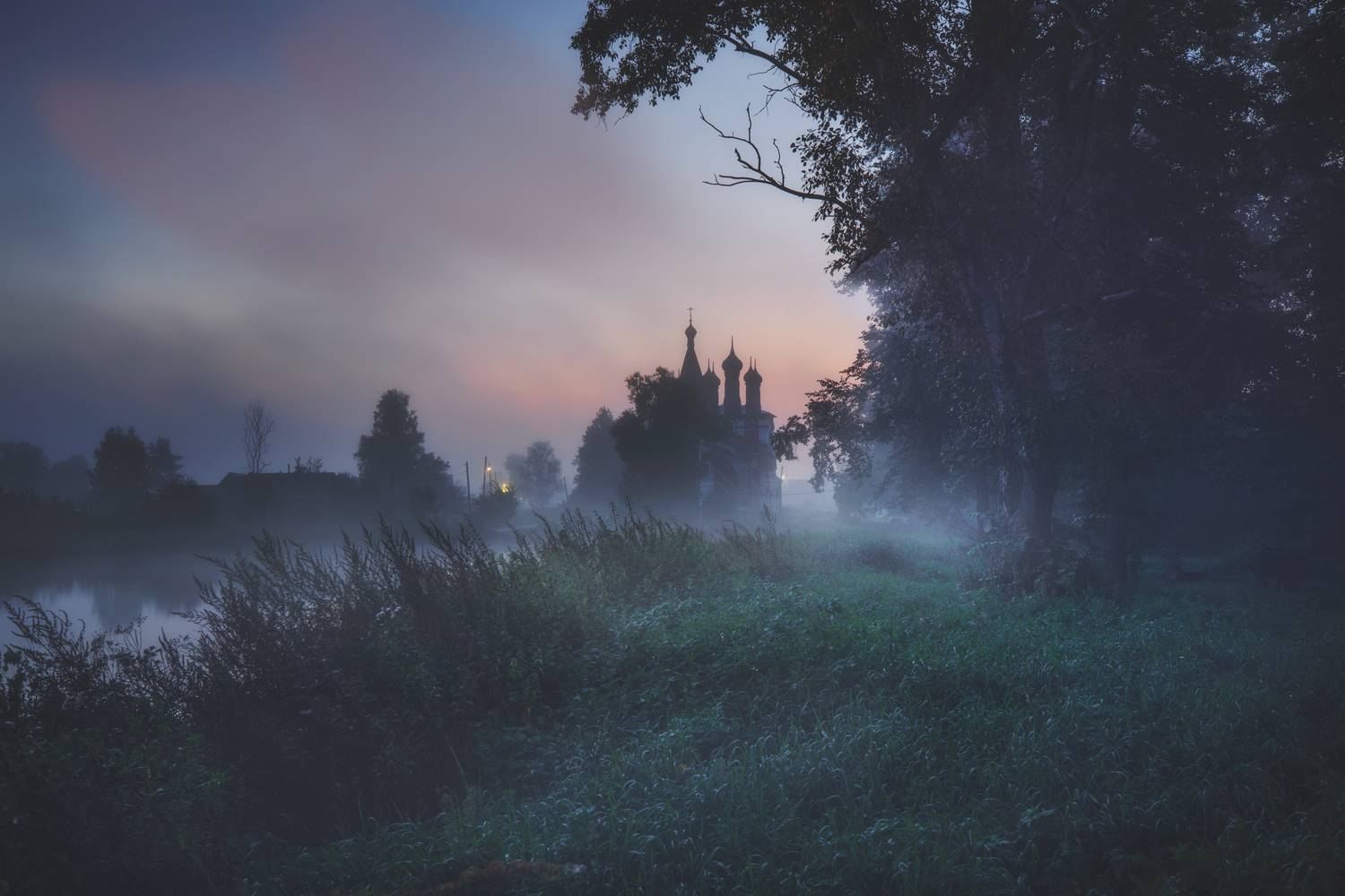 ночь, туман, деревня, храм, Захарова Наталья