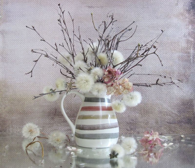 одуванчики, ветки, гортензия, сухоцветы Седина им к лицу фото превью