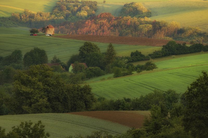 Windmill, Village, Kunkovice, Nature, Rural, Scene,  Agricultural, Field, Sunrise, Dawn, Landscape, Field, Windmill, Village, Rural Kunkovice фото превью