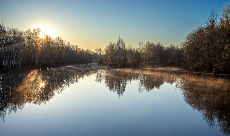 пейзаж, утро, восход, солнце, туман Восход фото превью