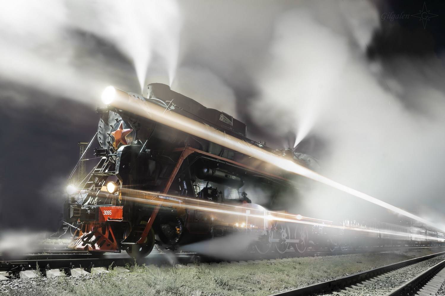 паровоз;, ночной, пейзаж;, движение;, лебедянка,  Gilgalen