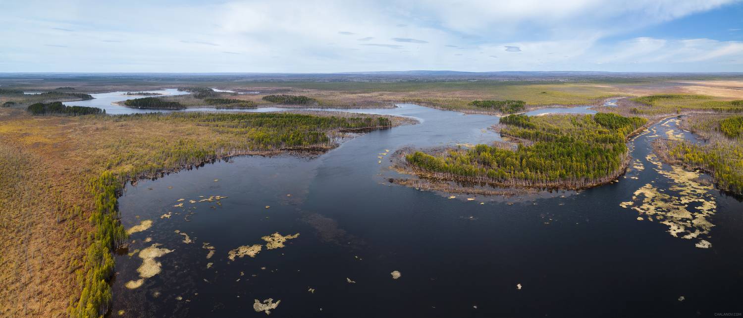 пейзаж, аэрофотография, дрон, панорама, озеро, весна, север, коми, Иван Чаланов