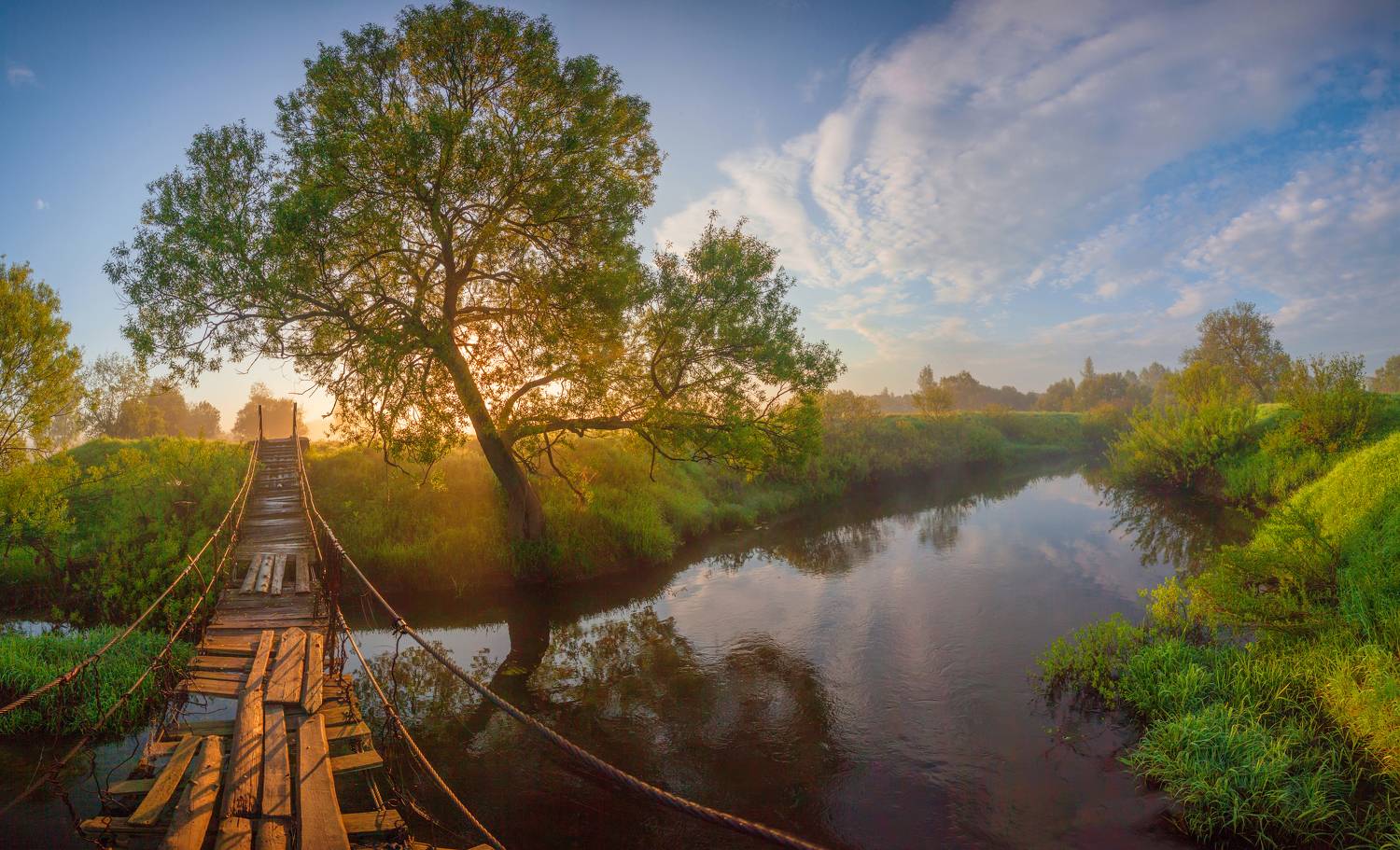 река, мостик, утро, весна, Свистков Александр