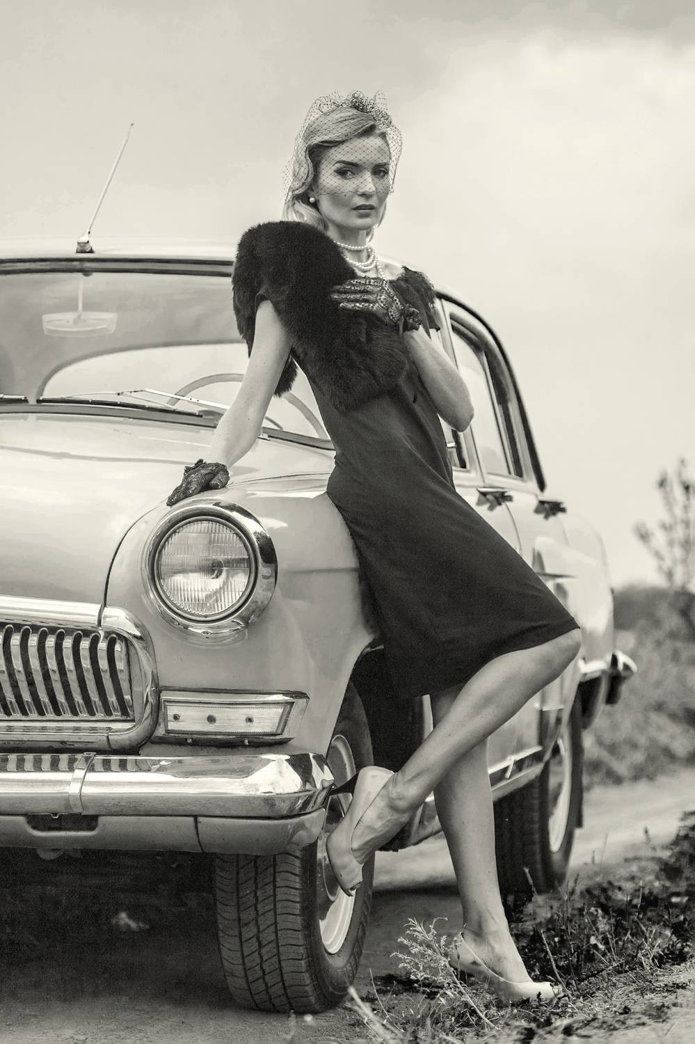 девушка, модель, портрет, гламур, мода, ретро, автомобиль, волга, Дёгтев Евгений