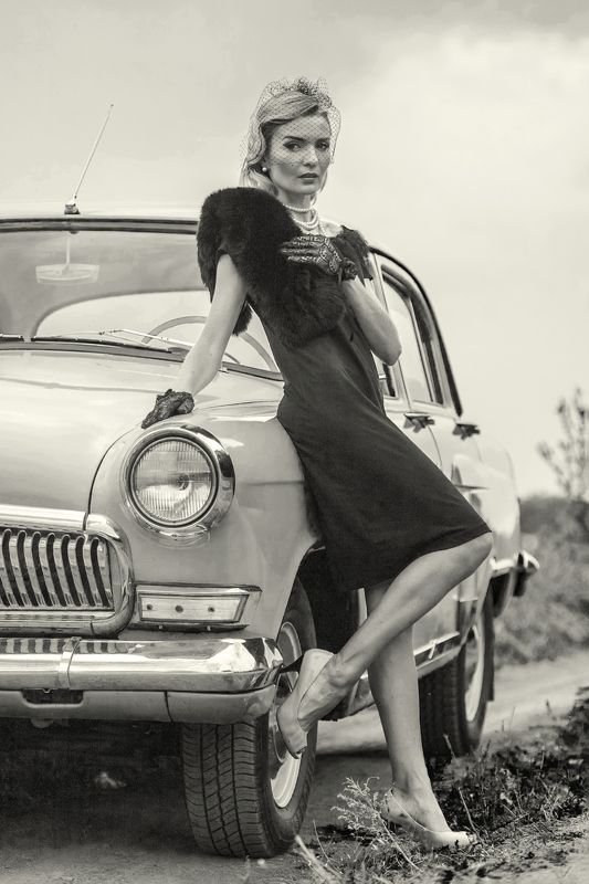 девушка, модель, портрет, гламур, мода, ретро, автомобиль, волга *** фото превью