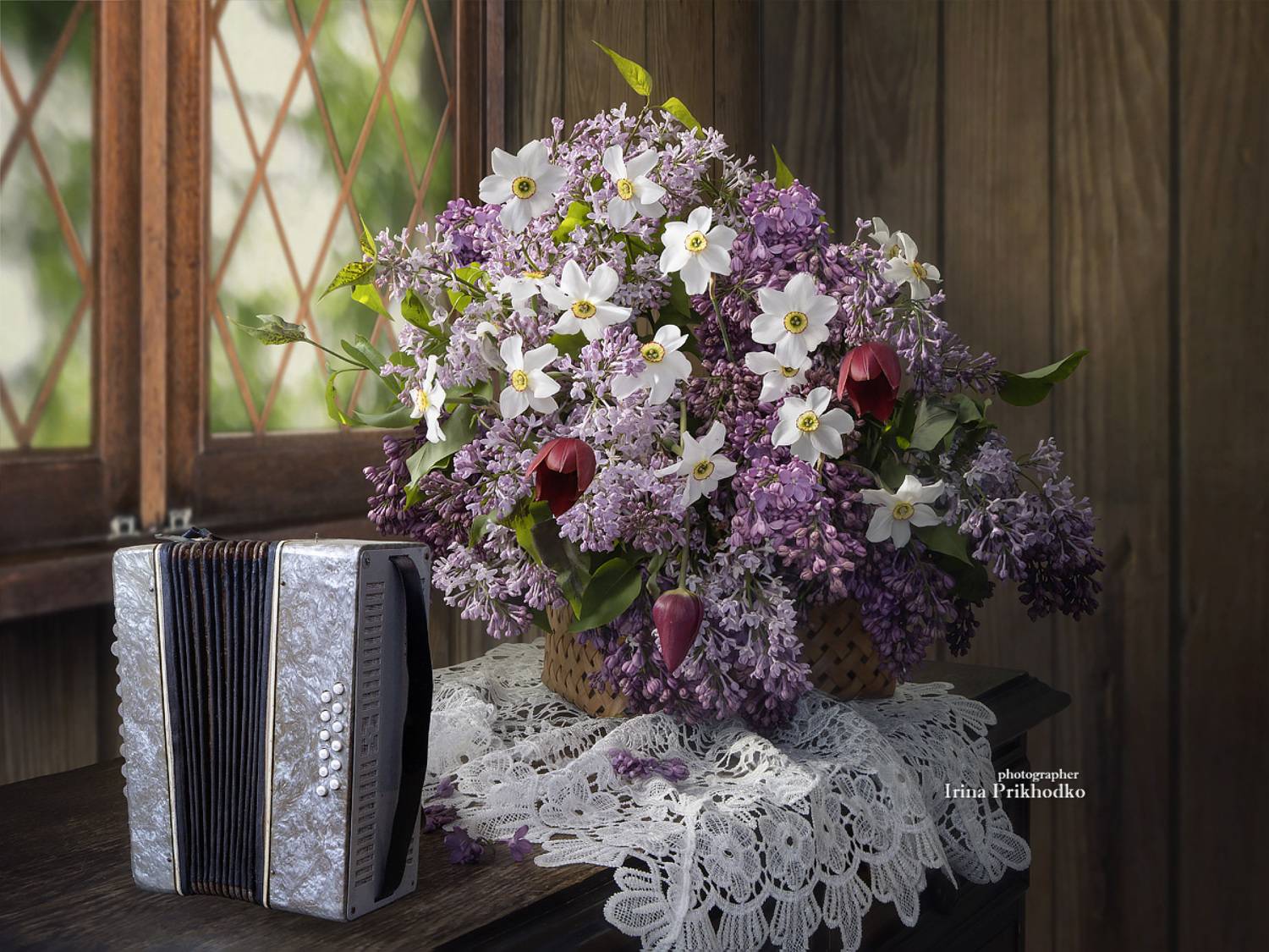 натюрморт, весна, цветы, букеты, деревенский, гармонь, Приходько Ирина