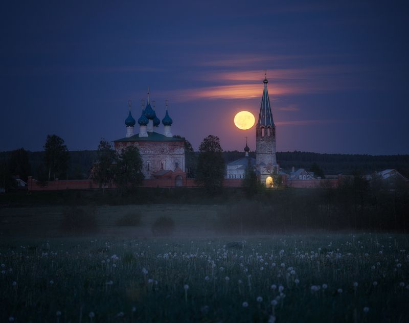 полнолуние, церковь, дунилово, ивановская область Майское полнолуние в Дунилово фото превью