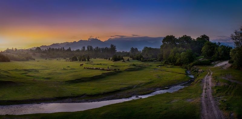 fiends, valley, sunset, river, Fields of Tranquility фото превью