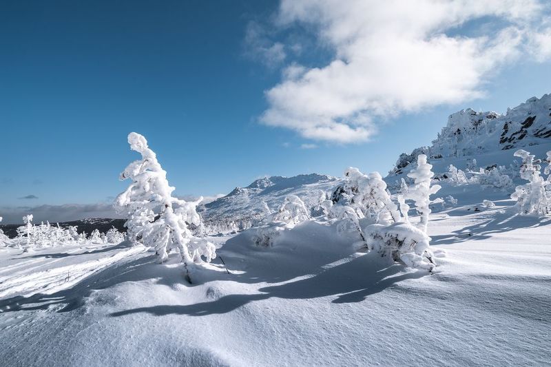 Урал, Северный Урал, горы, снег, Конжаковский камень, Казанский камень, Сухогорский камень Вид с перевала Дидковского фото превью